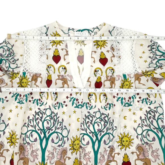 SANDRO Azucar Print Chiffon Blouse In Off White 2|M - Picture 9 of 12